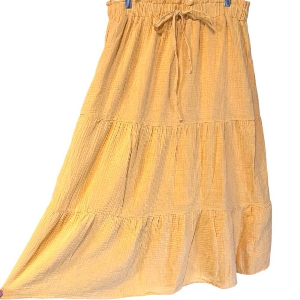 Boho Tiered Midi Skirt w/ Pockets & Elastic Waist | Yellow | Very J | NWT L - Picture 9 of 12